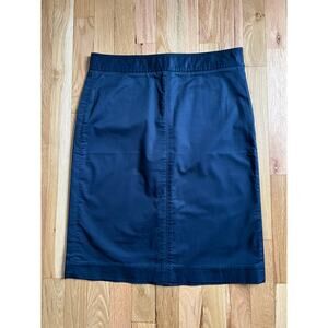 J. Crew Vintage Cotton Stretch Navy Sheen Blue Pencil Skirt Front Seam (size 6)